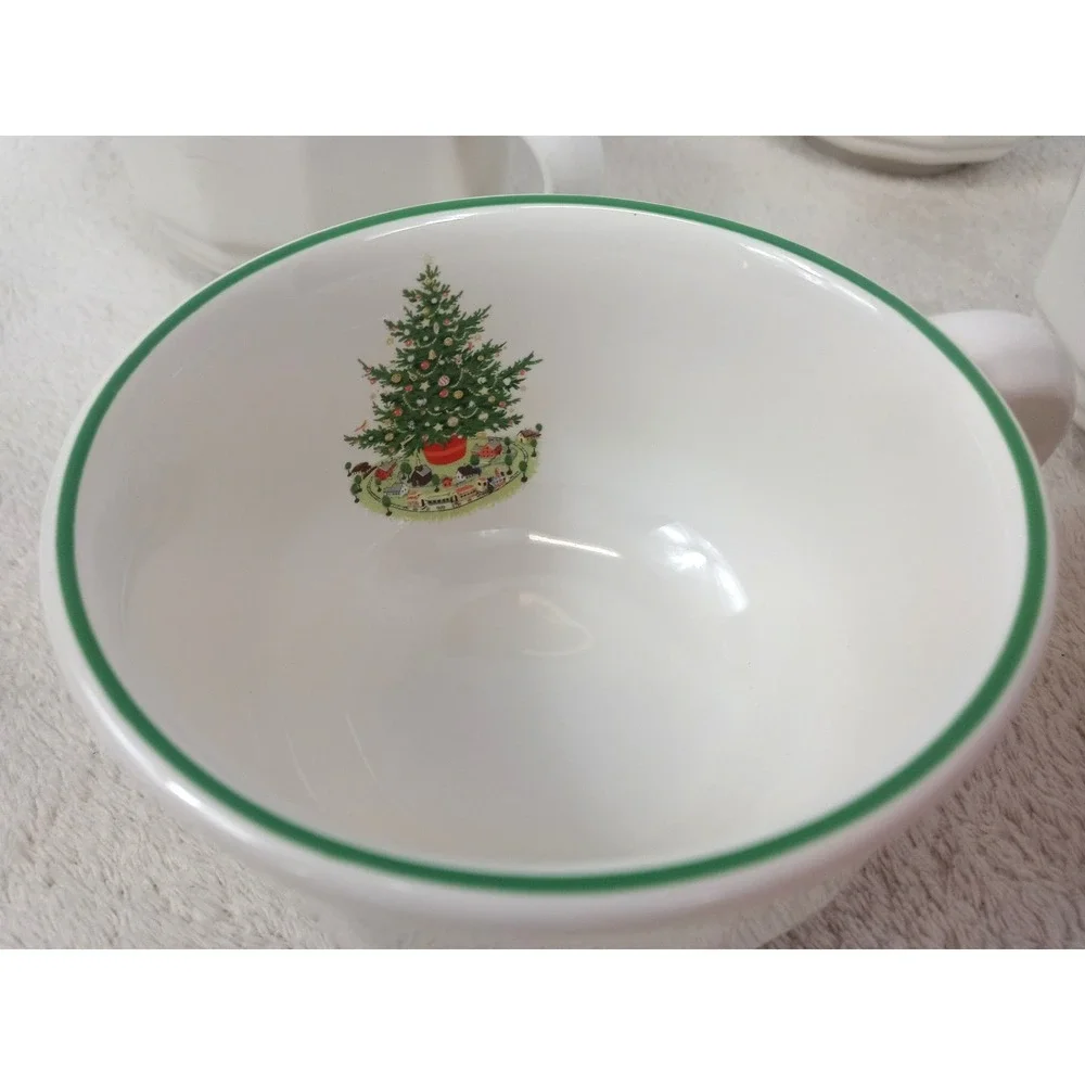 Set of 6 Pfaltzgraff Christmas Heritage Cups Mugs Holiday Christmas Tree Green T - Picture 7 of 13